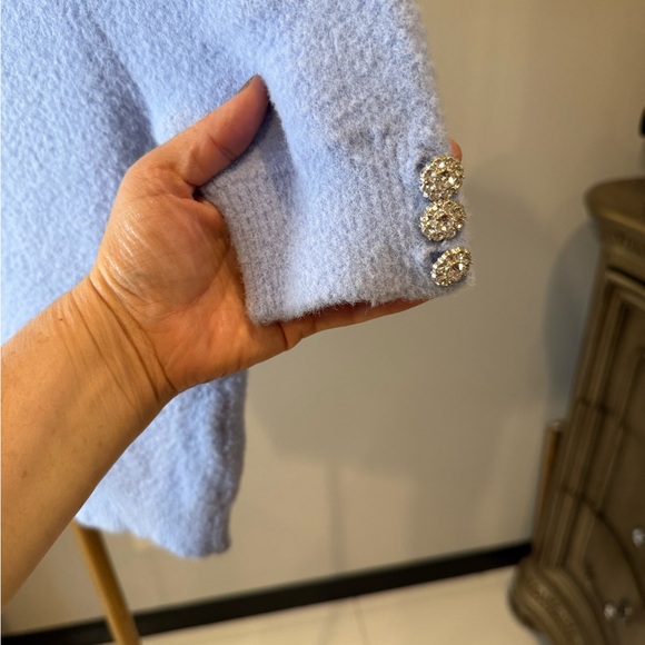 Zara Sky Blue Knit Top with Button Detail - Picture 5 of 10